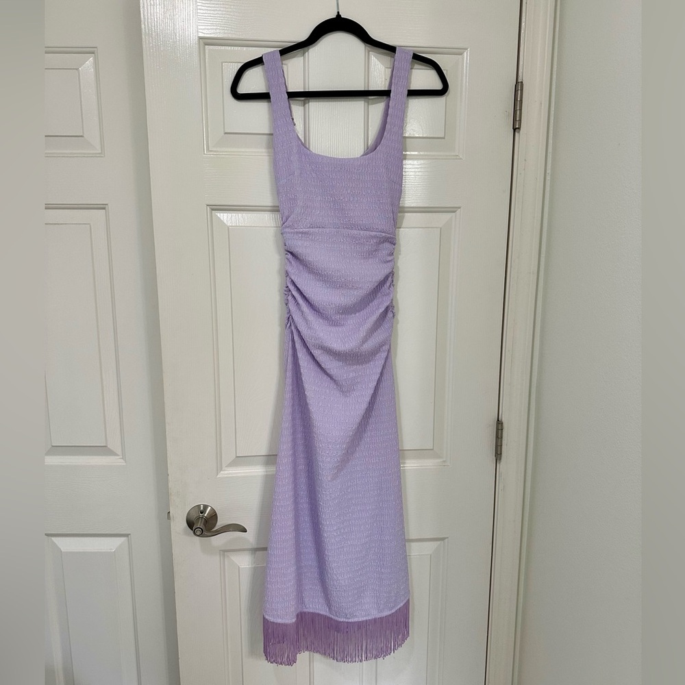 Likely Lavender Midi Dress with Ruched Detail